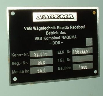 Typenschild DDR Geldautomatentresor