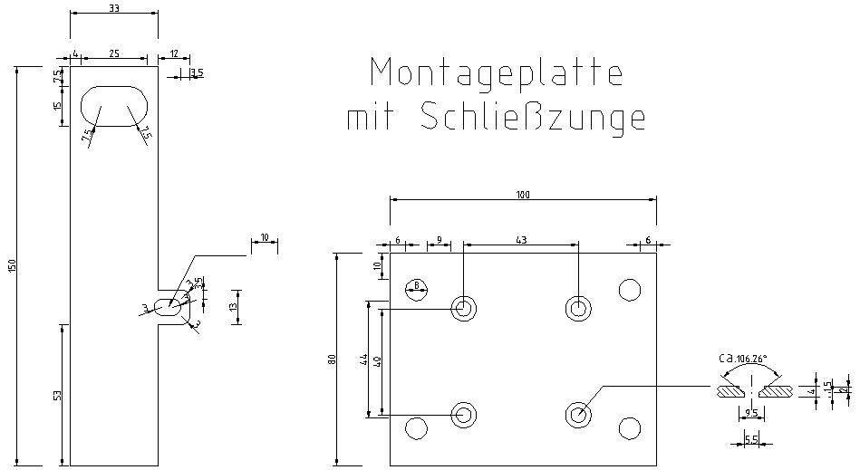 Montageplatte für KROMER Protector mit Schließzunge für LEICHER